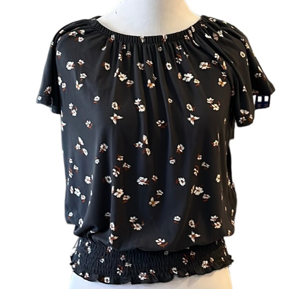 STITCH FIX BIXBY NOMAD FLORAL SMOCKED TOP GRAY MULTI SIZE LG 12-14 NEW WITH TAGS